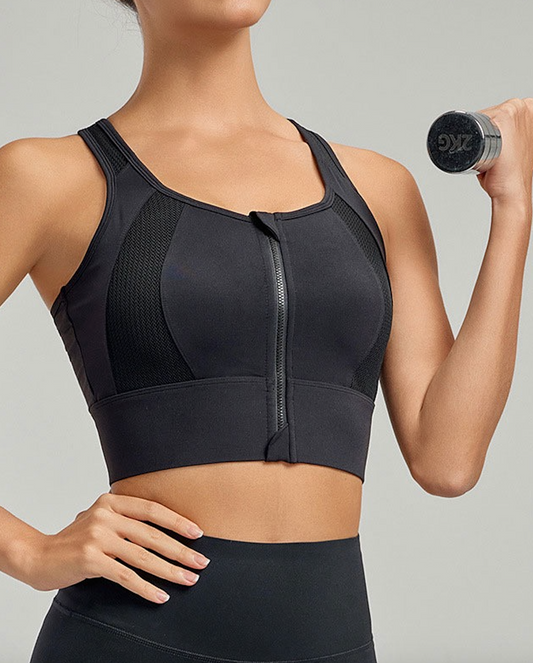 ALO YOGA - enfold zip mesh padded running bra