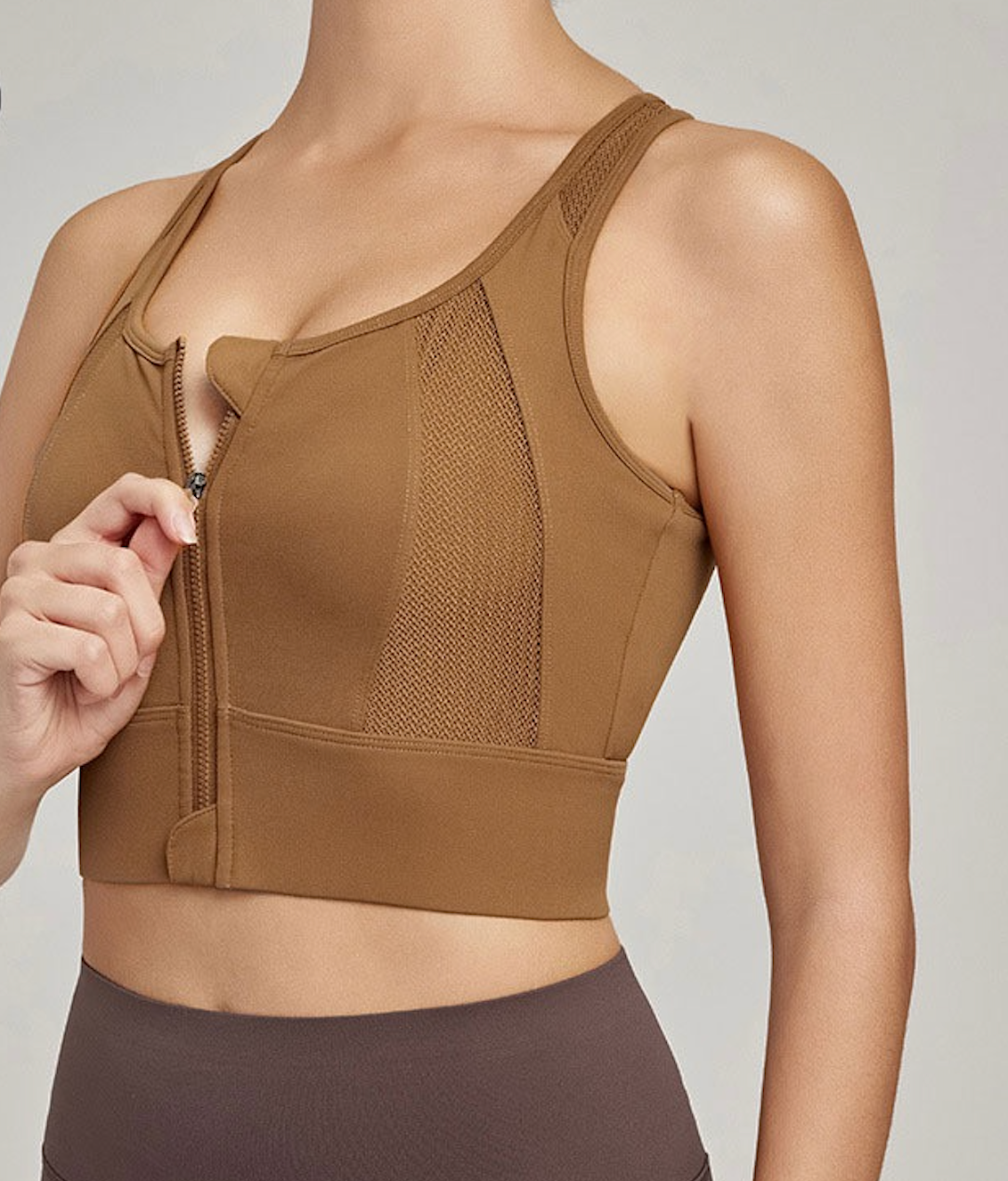 ALO YOGA - enfold zip mesh padded running bra