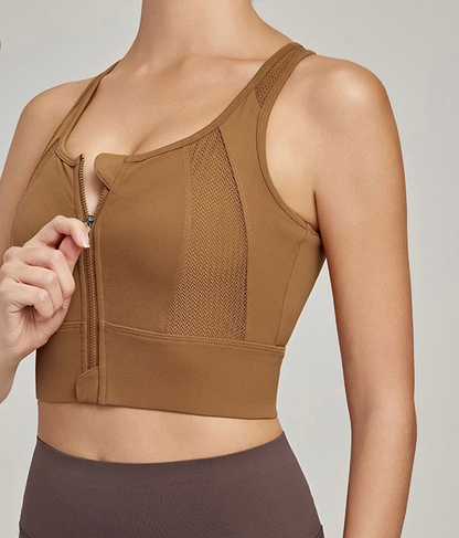 ALO YOGA - enfold zip mesh padded running bra