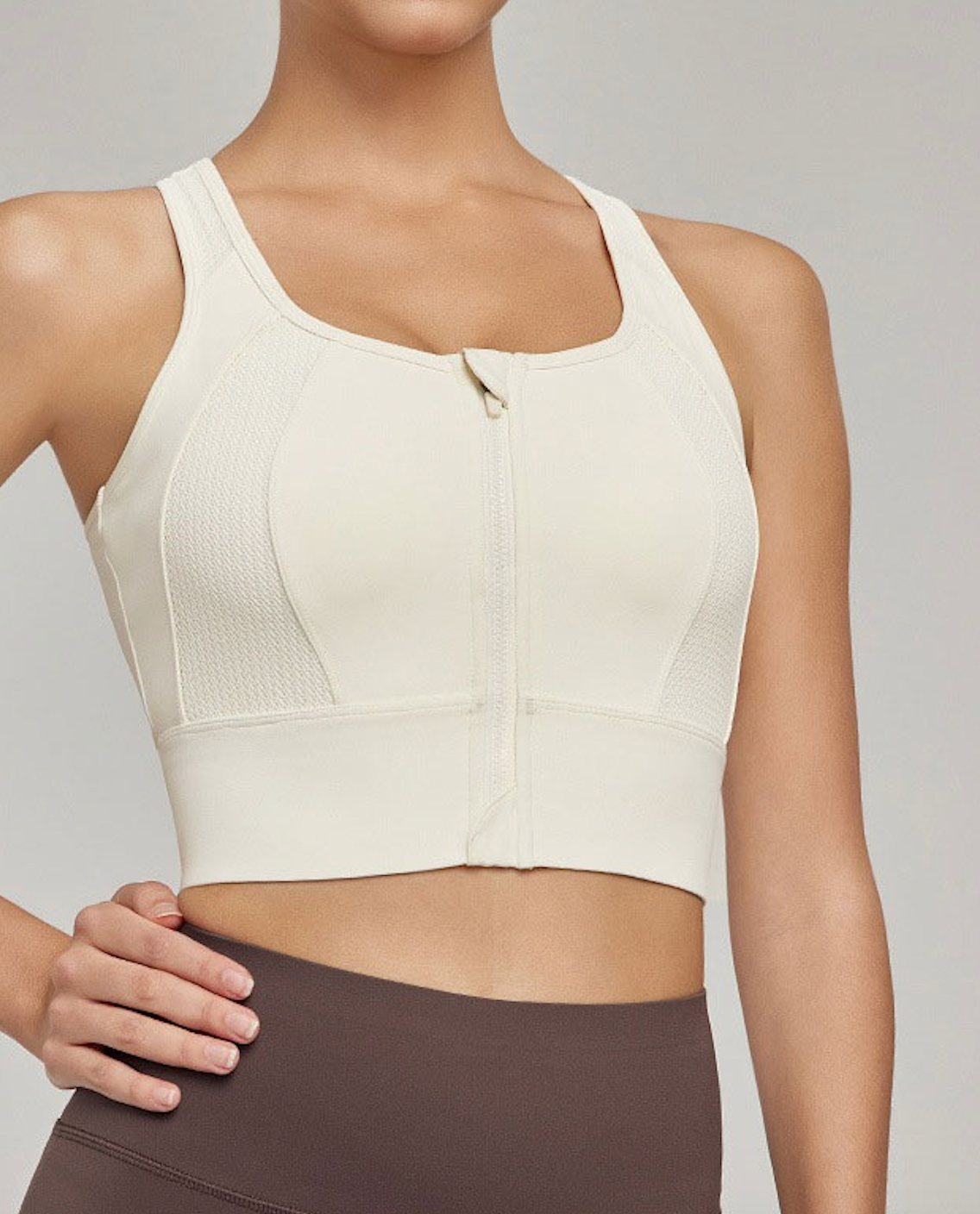 ALO YOGA - enfold zip mesh padded running bra