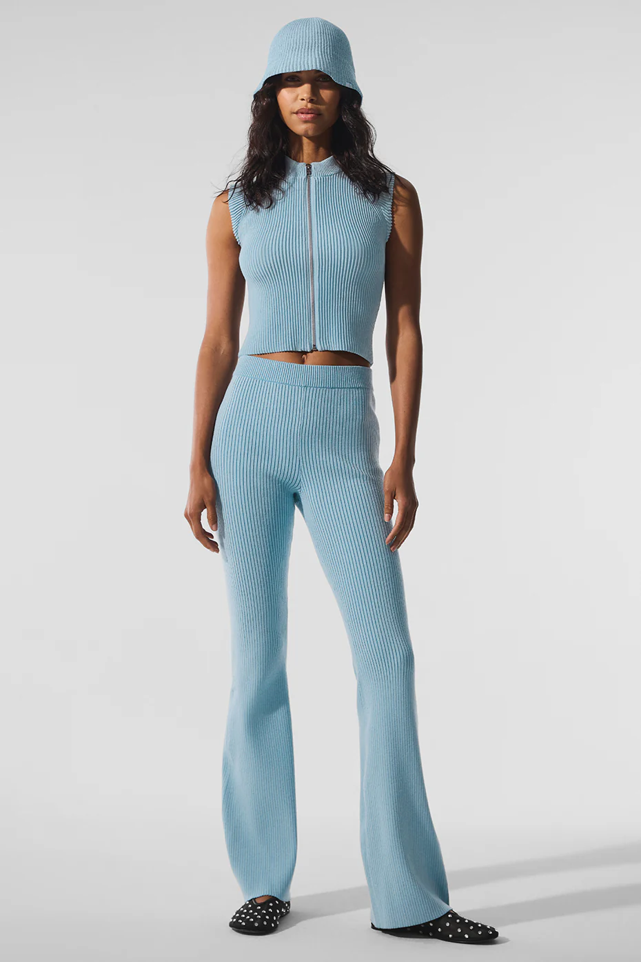 ALO YOGA Denim Knit High-Waist Flare Pant