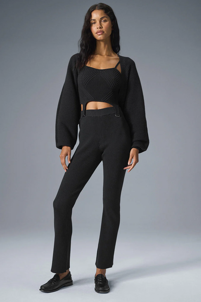 ALO YOGA Denim Knit High-Waist Flare Pant